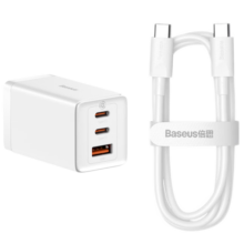 倍思65W氮化镓充电器套装 兼容PD45W/20W多口Type-C快充头适用苹果15/14华为小米macbook联想笔记本 白