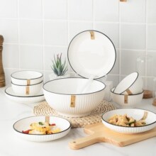 尚行知是日式网红陶瓷碗碟盘套装家用米饭碗泡面碗汤碗微波炉专用碗具组合 四人食16件套 16头