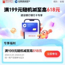 京东X建设银行 支付满199随机立减至高168元