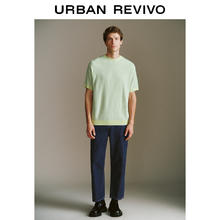 URBAN REVIVO UR2024夏季新款男装时尚休闲撞色条纹圆领短袖针织衫UMF940015