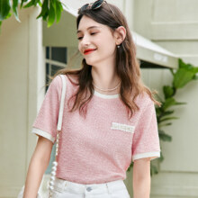 需首购：betu 百图 小香风色织提花T恤 夏季温柔甜美针织上衣撞色圆领