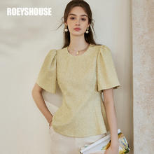 ROEYSHOUSE 罗衣 高级肌理感修身衬衫女2024春装新款泡泡袖衬衣黄色上衣10004 黄色 M