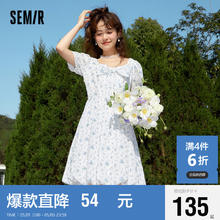 Semir 森马 连衣裙女 蝴蝶结少女感 夏初恋 肌理碎花