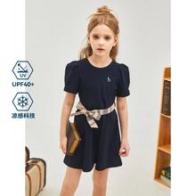 HAZZYS 哈吉斯 青少年儿童凉感科技夏季泡泡袖女童连衣裙