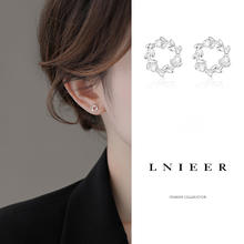 Lnieer 25纯银花环耳钉锆石冷淡风耳环女2024新款小巧花朵夏季气质耳饰