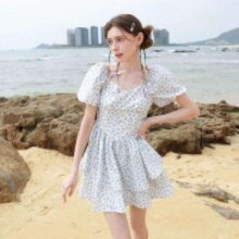 三彩 方领碎花连衣裙 D382H3004L2065