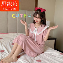 思织沁 2024新款女士睡裙娃娃领学院风花边长裙甜美可爱花边宽松女生睡衣
