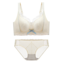 Glambody MAGIC NATURAL LINE蕾丝性感内衣女小胸聚拢无钢圈调整型侧收副乳文胸防下垂胸罩套装 象牙白-套装 70=32（AB通用）