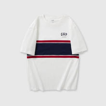 Gap 盖璞 男女款纯棉撞色宽条纹圆领短袖T恤宽松上衣 465654 白色 L