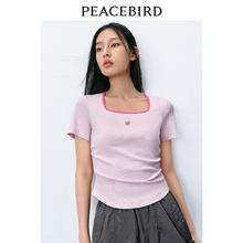 PEACEBIRD 太平鸟 *太平鸟方领修身正肩T恤女短袖2024新款修身短款简约洋气别致上衣