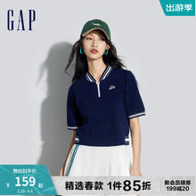 Gap 盖璞 女装2024春季新款亲肤柔软棒球领logo撞色短袖T恤上衣873957 海军蓝 165/84A