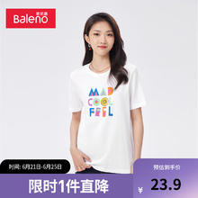 Baleno 班尼路 T恤女印花圆领纯棉潮流短袖舒适简约百搭上衣 01W L