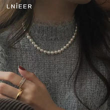 Lnieer 倪妮同款施家珍珠项链女时尚fever同款颈链S925纯银元宝扣锁骨链