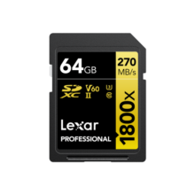 雷克沙（Lexar）64GB SD存储卡 C10 U3 V60 数码相机高速内存卡 读280MB/s 写210MB/s 4K畅拍（1800x）