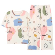 南极人睡衣女春夏薄款家居服短袖七分裤睡裤宽松套装两件套