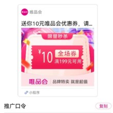 唯品会 199减10全场券 自营店铺可用