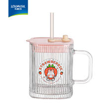 LOVWISH 乐唯诗 ins方形玻璃杯带把手家用带吸管水杯牛奶杯咖啡杯透明杯子 方形竖纹吸管杯 420ml 1只