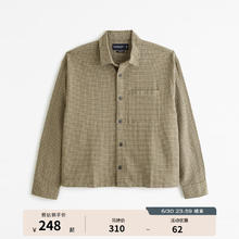 Abercrombie & Fitch 男装 24春夏新款时尚休闲柔软长袖短款华夫格衬衫 KI125-4280 绿色图案