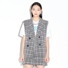 d'zzit 地素 专柜格纹无袖中长款休闲西装女