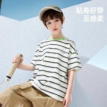 ASK junior 男童短袖T恤2024夏装新品儿童字母印花休闲条纹跑步打底衫