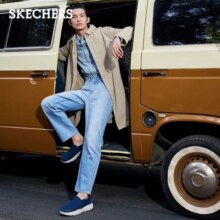 斯凯奇（Skechers）男鞋夏季休闲鞋运动透气软底懒人网面鞋减震一脚蹬健步鞋216029 海军蓝色NVGY -216029 43