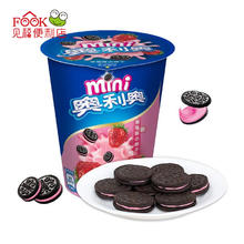 OREO 奥利奥 经典夹心果味饼干 苏打饼干 巧脆卷零食组合 迷你草莓味 55g 1杯