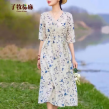 子牧棉麻 女士碎花连衣裙 Z24XH006910