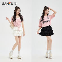 SANFU 三福 短裙女2024新款夏季防走光内衬蛋糕蓬蓬裙半身裙子女装485163