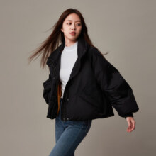 PLUS会员:Gap【欧阳娜娜同款】女装冬季宽松廓形羽绒服840896大绒朵面包服 黑色