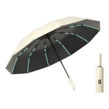 惠寻 48骨全自动晴雨伞 防晒黑胶伞 米色
