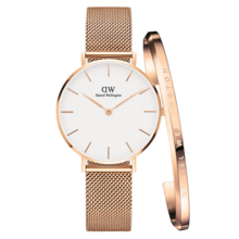 丹尼尔惠灵顿（DanielWellington）DW女表28mm欧美简约白盘石英腕表生日礼物DW00100219+小手镯