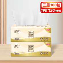 概率券、plus会员：清风原木纯品抽纸3层100抽2包
