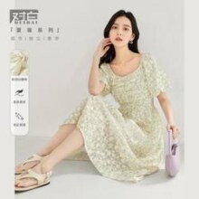 DUIBAI 对白 泡泡袖碎花连衣裙 DDQ086F