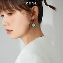 ZENGLIU EGL圣诞红色雪花蝴蝶结耳环女绿色饼干耳钉925银针春夏新年耳饰