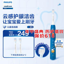 PHILIPS 飞利浦 儿童声波震动牙刷 礼物 适用4-6-12岁 2种模式自带2支刷头温和清洁 儿童泡泡刷HX2432/01蓝色