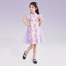 Deesha 笛莎 女童夏连衣裙夏装儿童国风网纱汉服