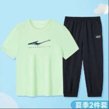 京东百亿补贴、PLUS会员：ERKE 鸿星尔克 童装套装 短袖九分裤两件套 微光绿+蓝黑色