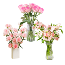 REFLOWER 花点时间 康乃馨10枝+玫瑰10枝+六出10枝