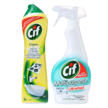 晶杰Cif 柠檬香强力清洁乳500ml*1 多功能次氯酸钠消毒喷雾450ml*1