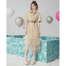 妖精的口袋【送腰带】衬衫连衣裙女2023夏季新款工装修身显瘦裙子