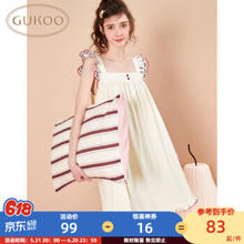 GUKOO 果壳 睡衣女夏季甜美可爱简约小飞袖花边睡裙女