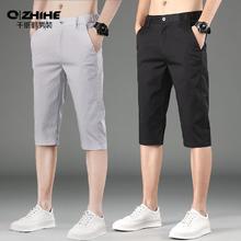 Q ZHIHE 千纸鹤 纸鹤七分裤子男士夏季薄款休闲裤纯棉短裤宽松马裤2新款潮7分裤