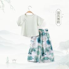 Camibear 可米熊 新中式甜美套装】女童夏季复古可爱两件套宝宝短袖阔腿裤套装潮