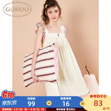 GUKOO 果壳 UKOO 果壳 夏季甜美可爱简约小飞袖花边睡裙女
