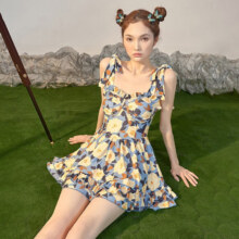 15日0点开始、plus会员：翊尚美 泳衣女连体裙式保守显瘦遮肚 油彩莫奈