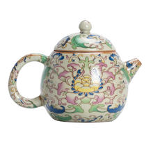 彩虹空间 手工满彩黄汝窑茶壶 开片可养玛瑙入釉 金丝缠连枝 200ml