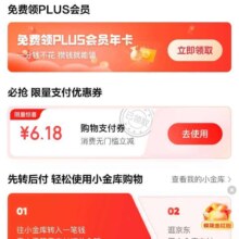 京东PLUS会员 6.18元小金库无门槛购物支付卷