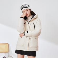 冰洁BENGEN 时尚连帽工装实用口袋撞色抽绳防风保暖女式羽绒服
