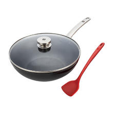 ZWILLING 双立人 炒锅不粘锅炒菜锅平底煎锅烹饪锅少油烟电磁炉燃气通用 炒锅(含锅盖)+大号硅胶铲 30cm