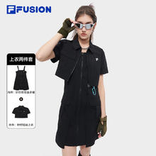 FILA 斐乐 FUSION斐乐潮牌女装连衣裙2024夏季新款时尚休闲裙子 正黑色-BK 165/84A/M